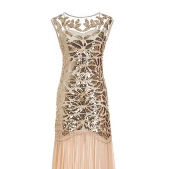 1920 Sequined Embellished Flapper Gown Formal Dress - Picture 1 of 17